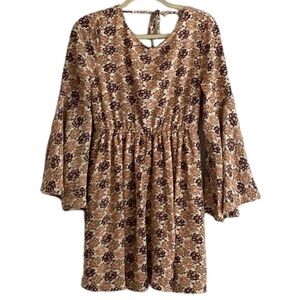 Altar’d State Bell Long Sleeve Floral cinched Mini Short Dress size M